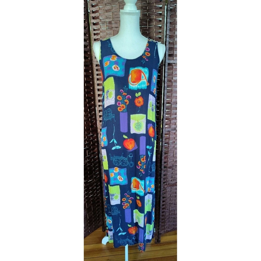 Women's Midi Dress Size Medium 90s Garden Cottagecore Artsy Paris Flowers Picnic